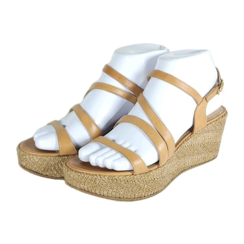Fratelli Rossetti Women's US6 US36,5 Tan Leather Espadrill Strappy Wedge Sandals